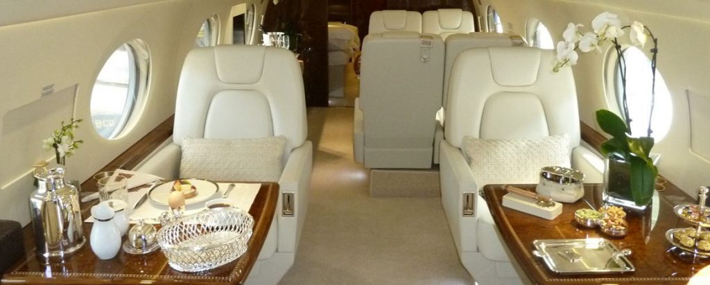 Gulfstream G550 Business Jet Charter Interior with Catering Service
